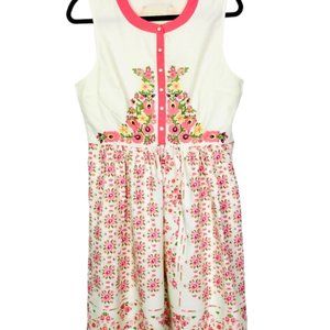 Modcloth Dress Conversation Masterpiece A-Line Eggshell Floral Embroidered